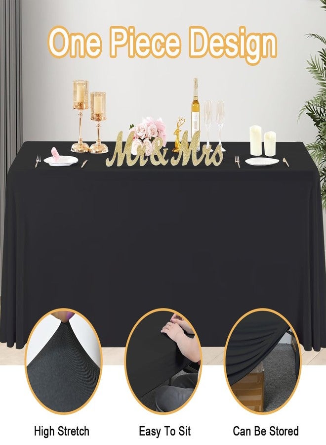 HAORUI Open Back Table Skirts, 4Pack Rectangle Wrinkle Resistant Table Clothes, Ruffles Elastic Table Cover for Banquets, Weddings, Parties (6ft Black) - Image 4