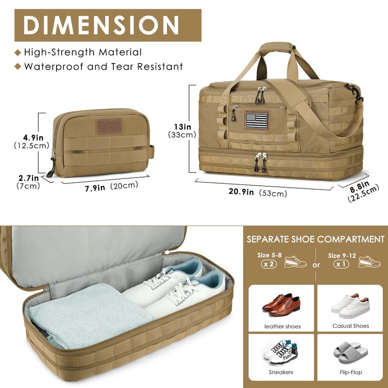 ETRONIK Travel Bag for Men Women, Gym Bag & Tactical Duffle Bags for Travel, Carry on with Toiletry Bag and Shoe Compartment, Weekender Overnight Trip with Wet Pocket for Workout Medical, Brown - Image 4