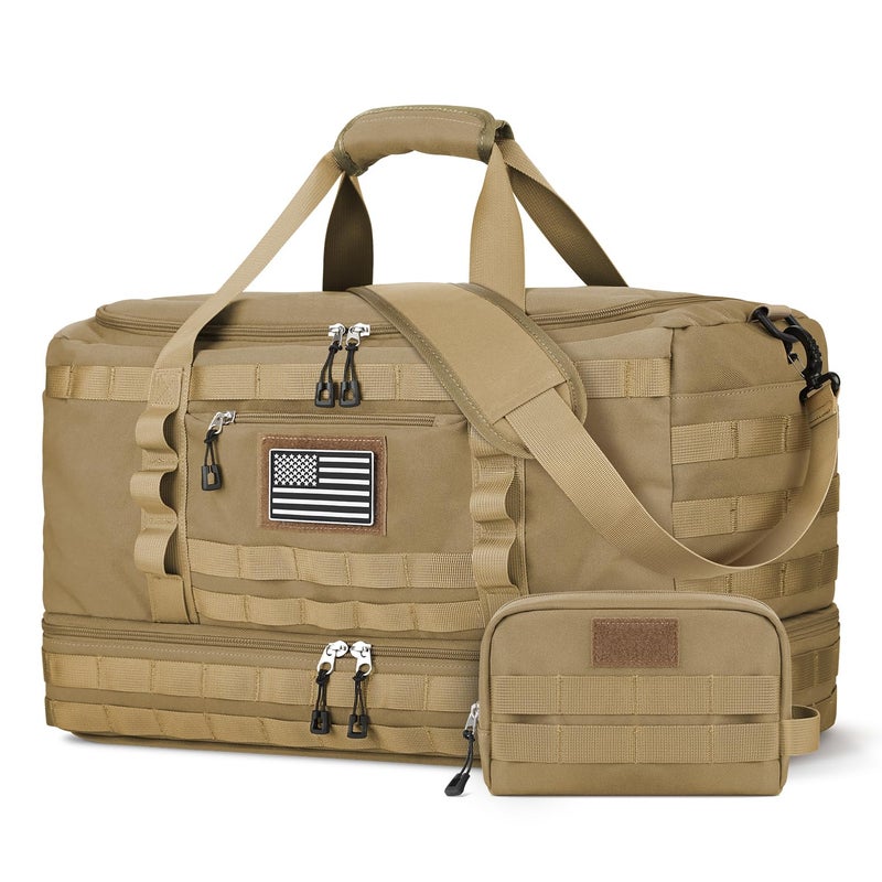 ETRONIK Travel Bag for Men Women, Gym Bag & Tactical Duffle Bags for Travel, Carry on with Toiletry Bag and Shoe Compartment, Weekender Overnight Trip with Wet Pocket for Workout Medical, Brown - Image 1