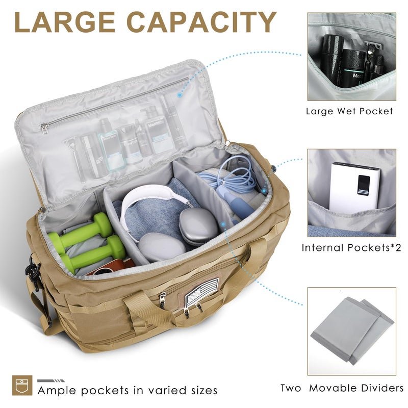 ETRONIK Travel Bag for Men Women, Gym Bag & Tactical Duffle Bags for Travel, Carry on with Toiletry Bag and Shoe Compartment, Weekender Overnight Trip with Wet Pocket for Workout Medical, Brown - Image 2