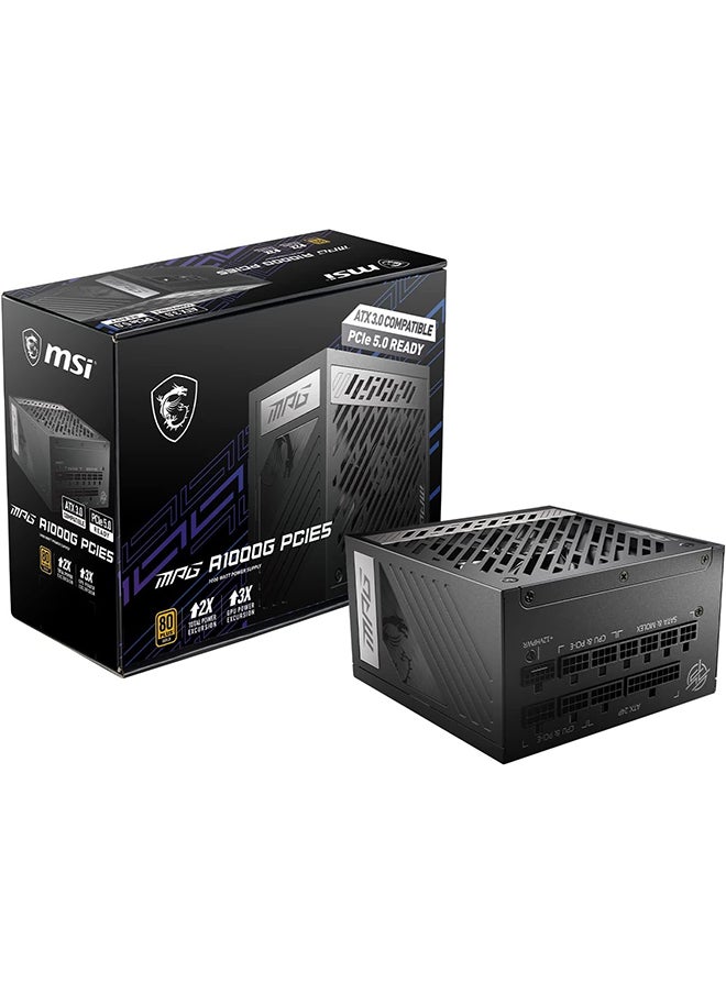 إم اس أي مصدر طاقة MPG A1000G PCIE5 بقدرة 1000 وات، تصميم معياري كامل، معتمد من الذهب 80 Plus، مروحة PFC نشطة مقاس 135 مم، متوافقة مع PCIe 5.0، مكثف ياباني 100% 105 درجة مئوية  - Image 1