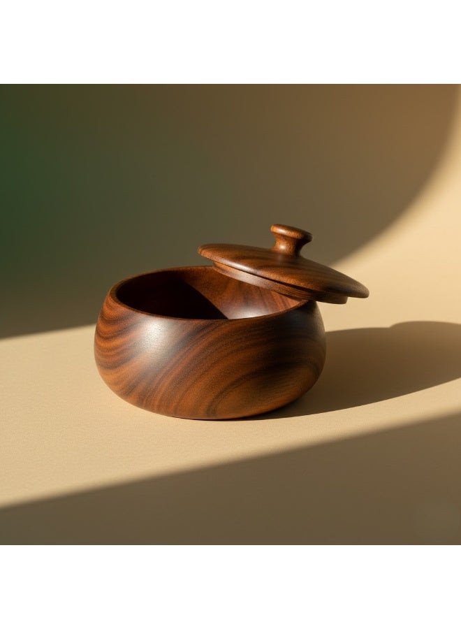 CASA HOME Premium Wooden Salt & Spice Cellar with Lid and Spoon – Elegant Kitchen Storage Bowl for Salt, Pepper, Sugar & Seasonings - Image 3