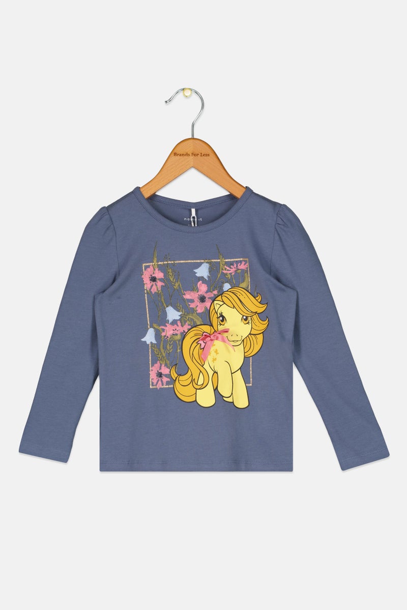 NAME IT بلوزة طويلة الأكمام للبنات الصغيرات من ماي ليتل بوني، أزرق رمادي - Image 1