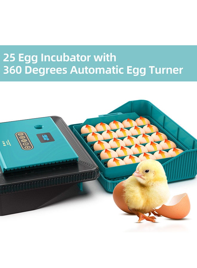 Generic حاضنات 25 بيضة لتفقيس البيض مع جهاز تقليب البيض الأوتوماتيكي مع شاشة عرض درجة الحرارة والرطوبة وجهاز اختبار شمعة البيض LED وحاضنات لبيض الدجاج والبط والسمان والأوز والحمام - Image 5