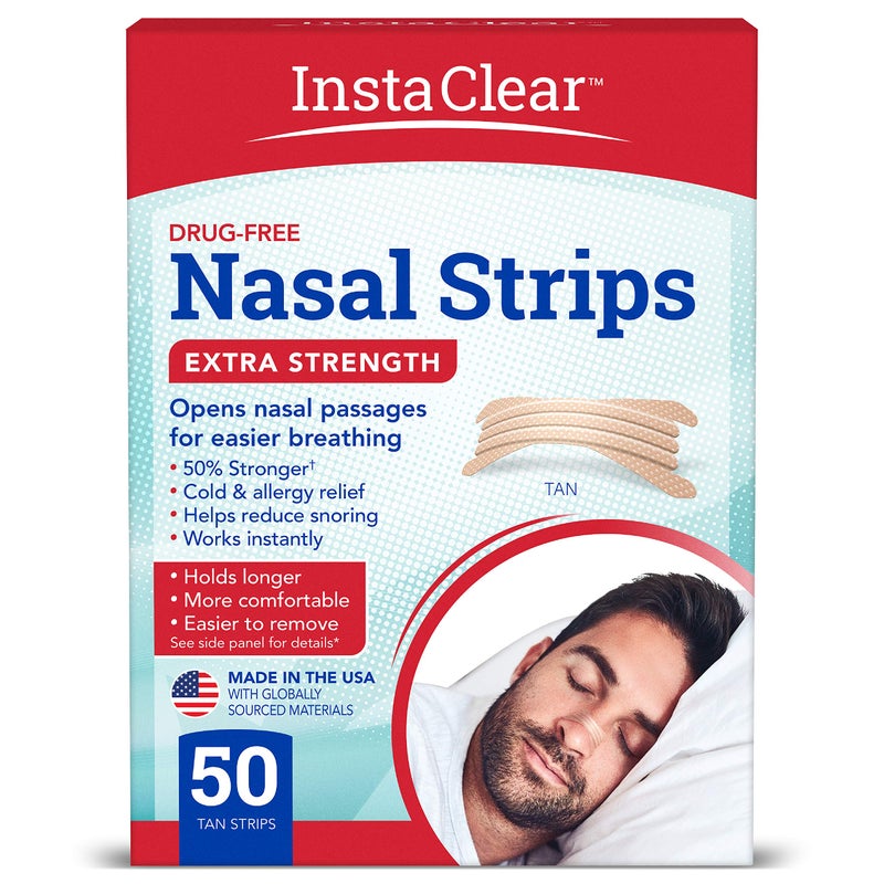 Instaclear Extra-Strength Nasal Strips, Tan 50 ct | Works Instantly, Breathe Better, Nasal Congestion Relief, Stops Snoring, Cold & Allergy, Extra Strength Tan - Image 1