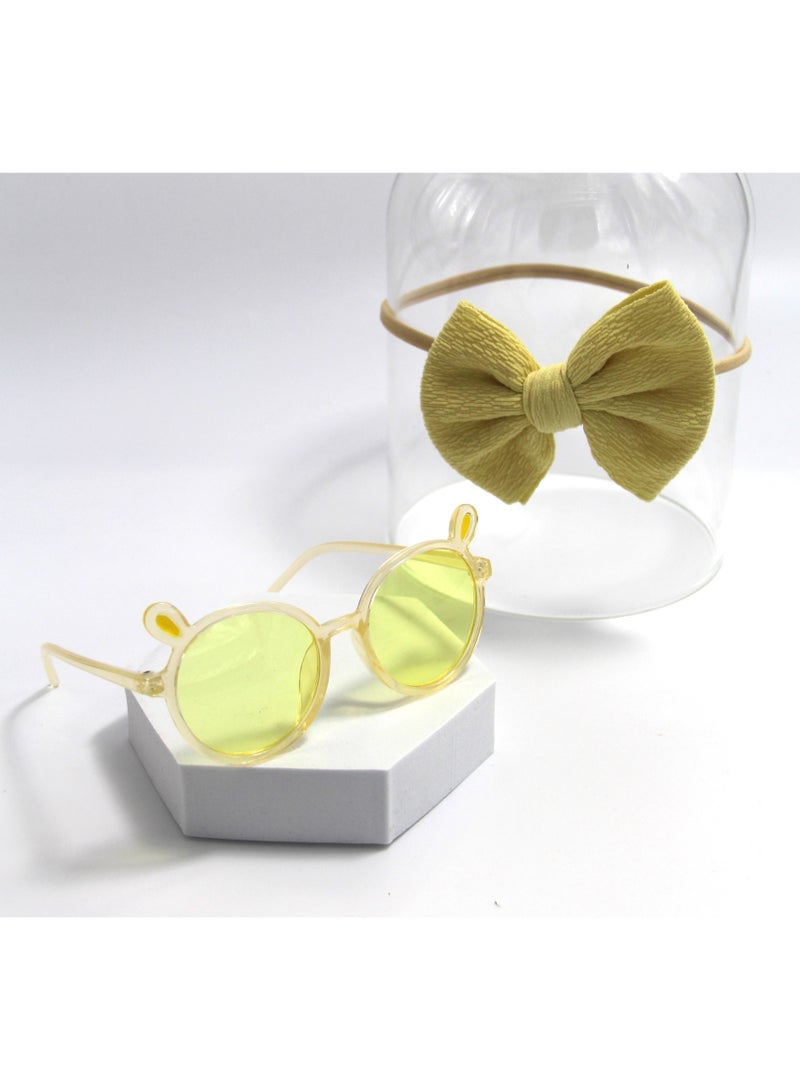 D'Daniela Layla Glasses and Bow Barrette Ponytail Set For Babies and Girls - Yellow - Image 1