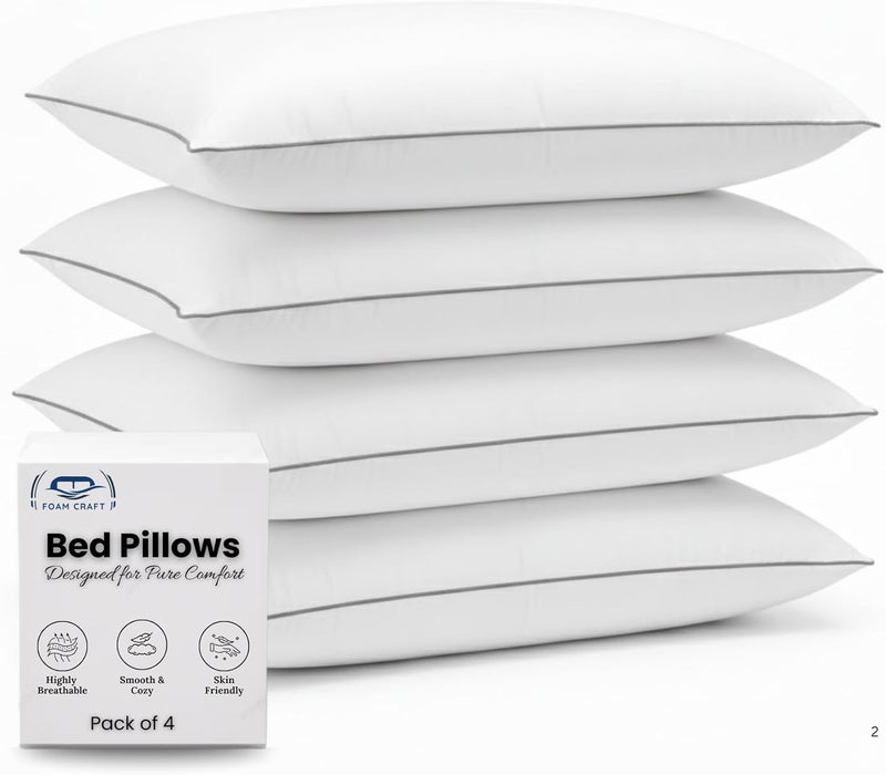 FOAM CRAFT Foamcraft® Bed Pillows - Soft and Supportive Microfibre Pillows for All Sleep Positions (Pack of 4, 50 x 75cm) - Image 1