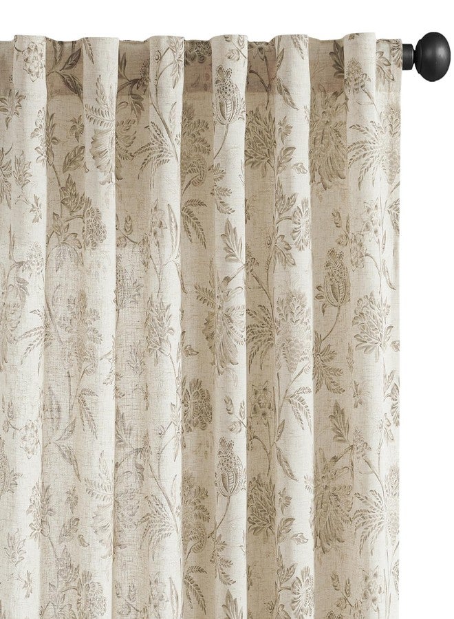 jinchan Linen Floral Curtains for Living Room with Printed Flower 84 Inches Long Light Filtering French Country Back Tab Rod Pocket Taupe Window Curtain Set Farmhouse Drapes 2 Panels Taupe - Image 1