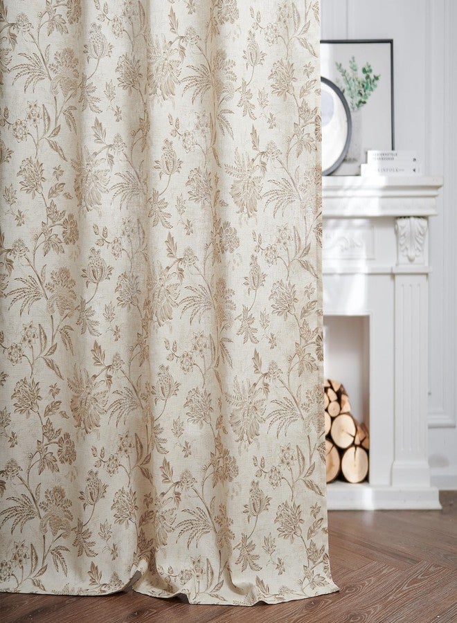 jinchan Linen Floral Curtains for Living Room with Printed Flower 84 Inches Long Light Filtering French Country Back Tab Rod Pocket Taupe Window Curtain Set Farmhouse Drapes 2 Panels Taupe - Image 3