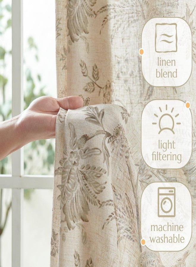 jinchan Linen Floral Curtains for Living Room with Printed Flower 84 Inches Long Light Filtering French Country Back Tab Rod Pocket Taupe Window Curtain Set Farmhouse Drapes 2 Panels Taupe - Image 4