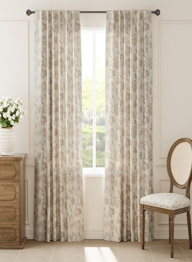 jinchan Linen Floral Curtains for Living Room with Printed Flower 84 Inches Long Light Filtering French Country Back Tab Rod Pocket Taupe Window Curtain Set Farmhouse Drapes 2 Panels Taupe - Image 2