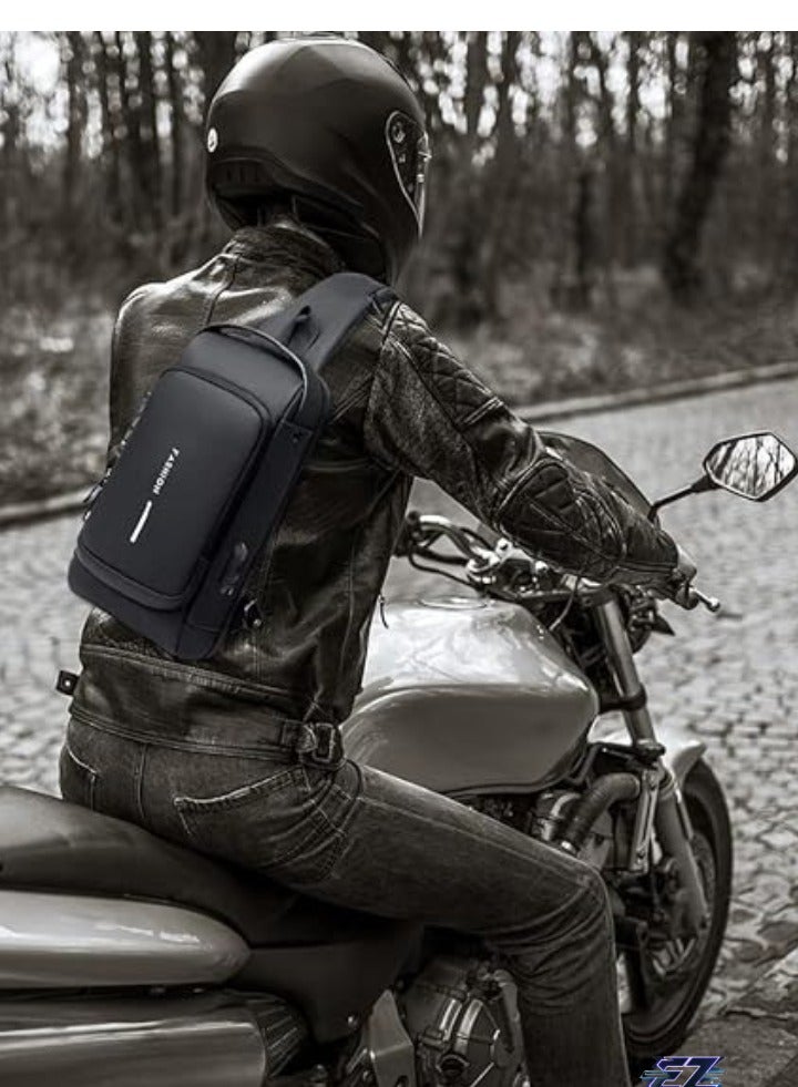 ELTRAZONE Men's Waterproof Anti-Theft Sling Bag with Lock & USB Charging Port - Crossbody Chest Backpack - Image 4