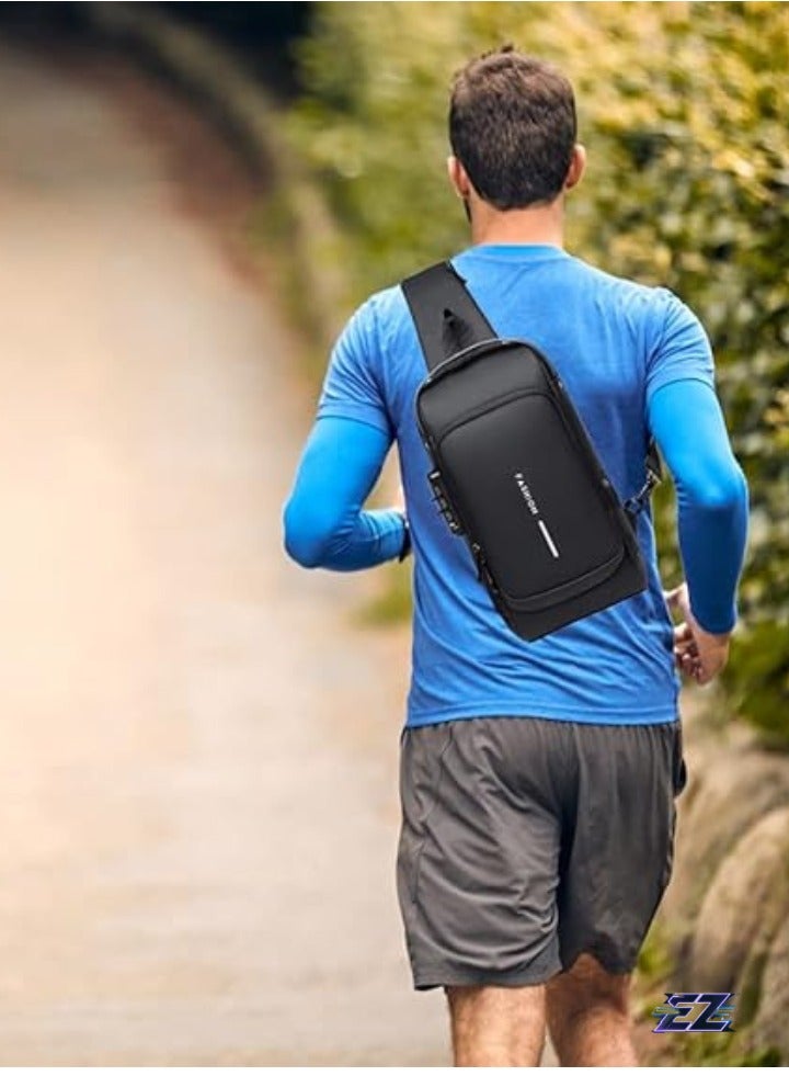 ELTRAZONE Men's Waterproof Anti-Theft Sling Bag with Lock & USB Charging Port - Crossbody Chest Backpack - Image 5