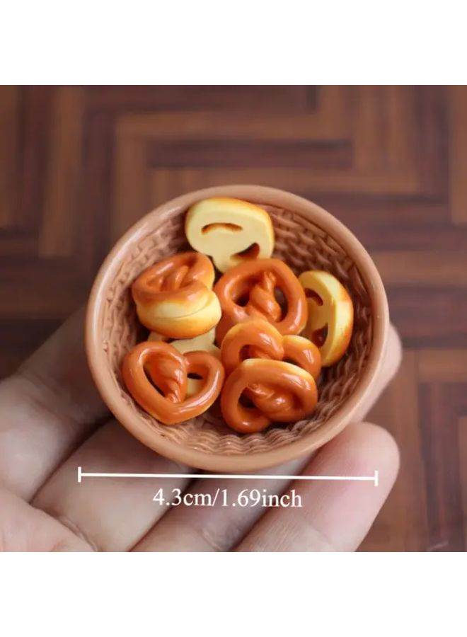 11pcs Random Basket Of Bread Model Miniature Toy House Kitchen Decor Pretzel Rolls And Fake Food Accessories - Image 3