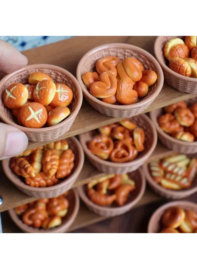 11pcs Random Basket Of Bread Model Miniature Toy House Kitchen Decor Pretzel Rolls And Fake Food Accessories - Image 1