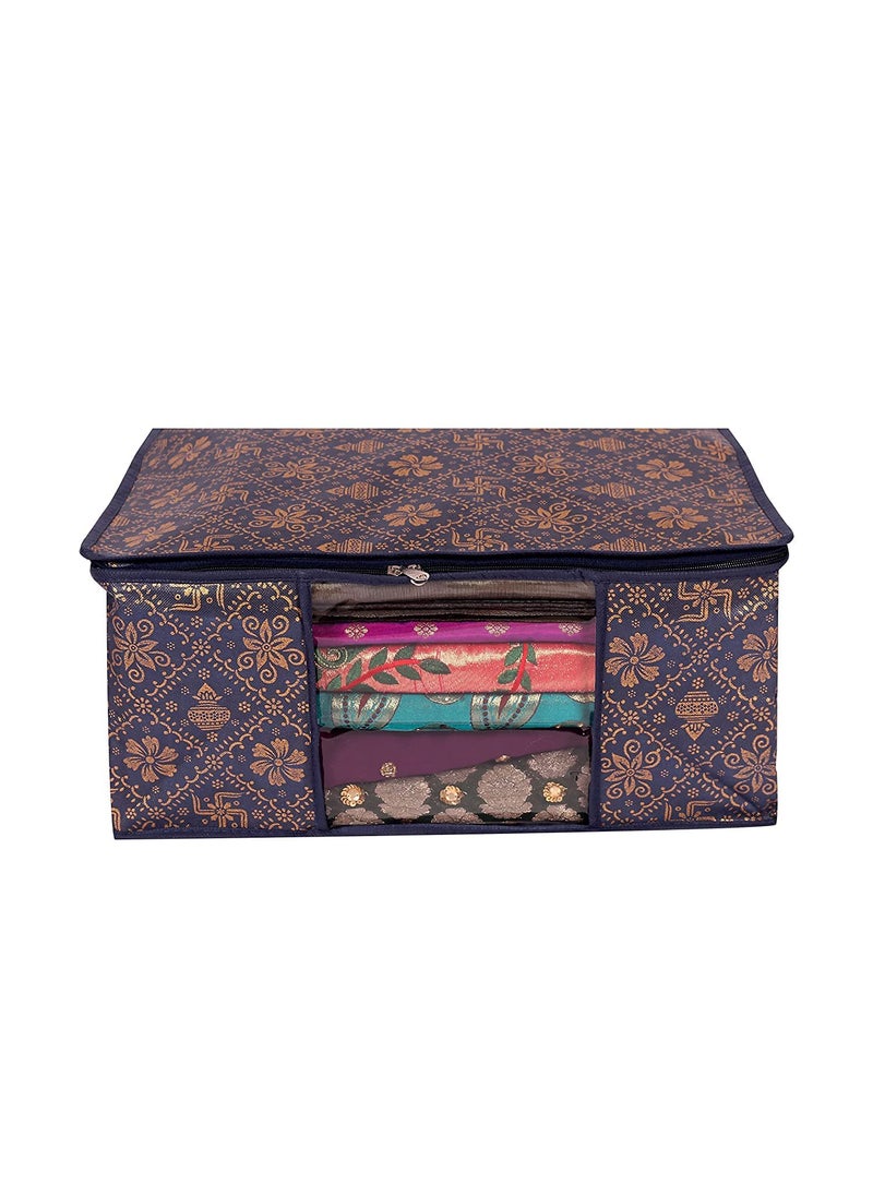 DD RETAILS DD Retails Foldable Saree Covers Clothes Storage Bag Printed Saree Storage Bag With ransparent Window Zipper Wardrobe Organizer Bag For Saree Lehnga Suit Dress Pack Of 1 Blue  - Image 2
