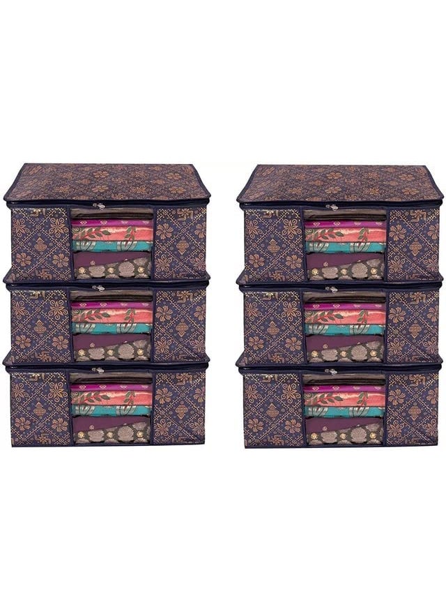 DD RETAILS DD Retails Foldable Saree Covers Clothes Storage Bag Printed Saree Storage Bag With ransparent Window Zipper Wardrobe Organizer Bag For Saree Lehnga Suit Dress Pack Of 1 Blue  - Image 1