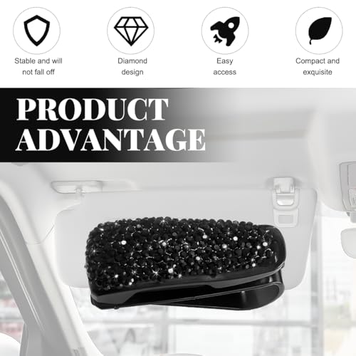 Wevdn 2 PCS Car Sun Visor Glasses Holder, Fashion Bling Car Eyeglasses Sunglasses Hanger for Women Girls, Glasses Holder Clip Hanger Mount with Ticket Card Clip, Car Accessories (Black) - Image 4