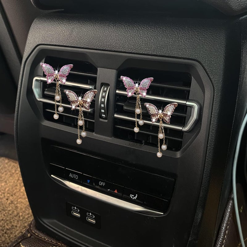 Wpppan 4Pcs Bling Butterfly Car Aromatherapy Air Vent Clips,Diamond Pearl Pendant Butterfly Car Air Fresheners Vent Clips Cute Car Decoration Car Interior Decor Bling Car Accessories for Women,Air Fresheners - Image 4