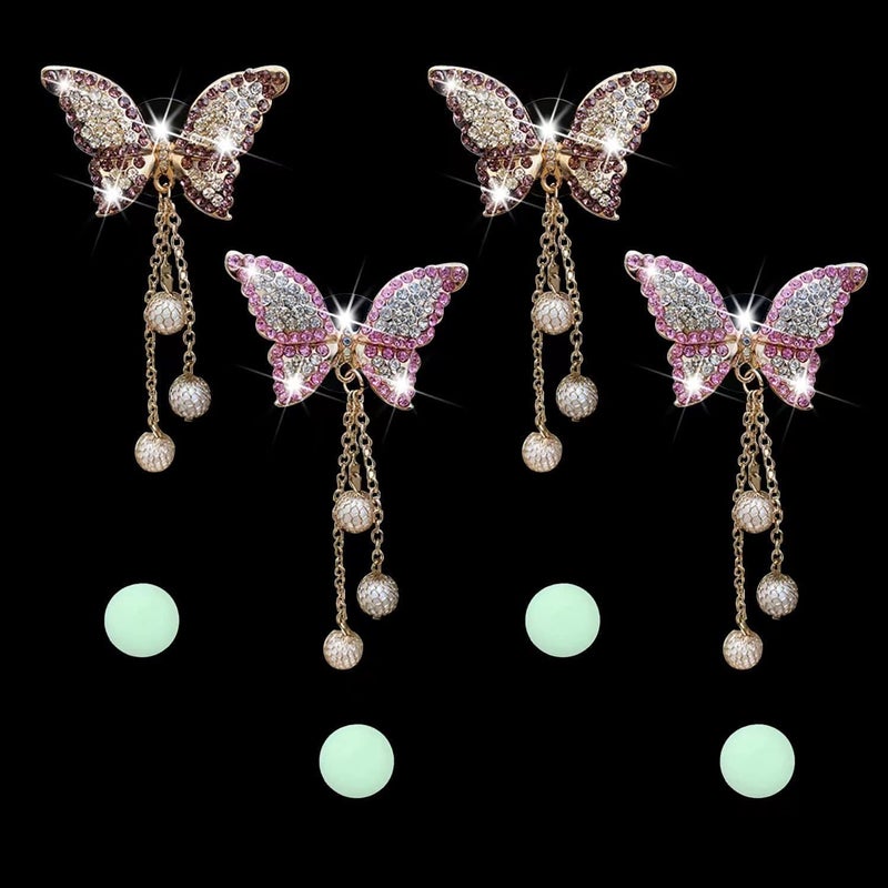 Wpppan 4Pcs Bling Butterfly Car Aromatherapy Air Vent Clips,Diamond Pearl Pendant Butterfly Car Air Fresheners Vent Clips Cute Car Decoration Car Interior Decor Bling Car Accessories for Women,Air Fresheners - Image 5
