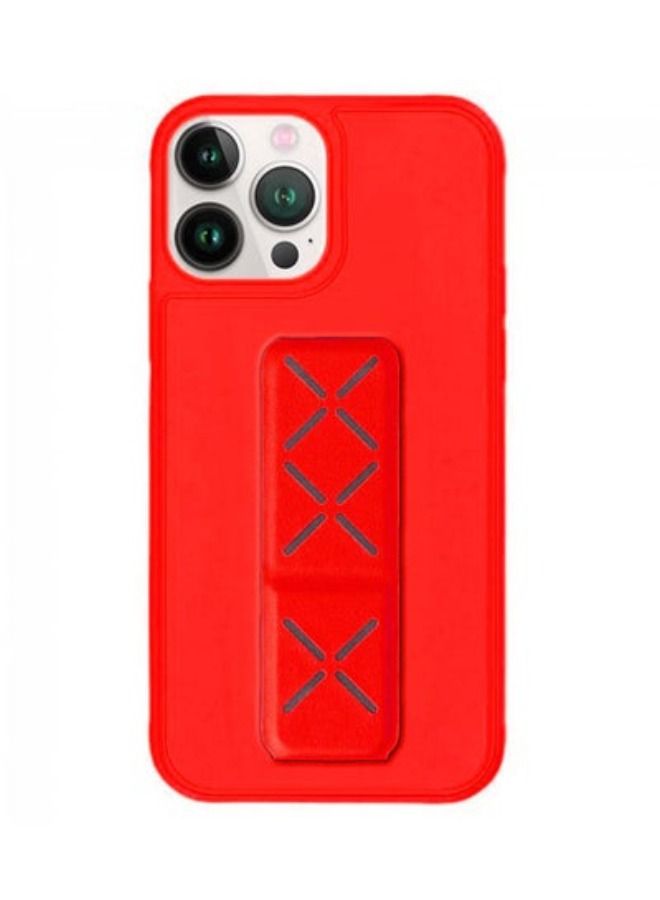 ACLIX iPhone 14 Pro Max 6.7" Case with Magnetic Stand & Holder, Premium Silicone Vertical horizontal Hand Strap Grip Multi Stand, Car Mount Kickstand Case Cover Red