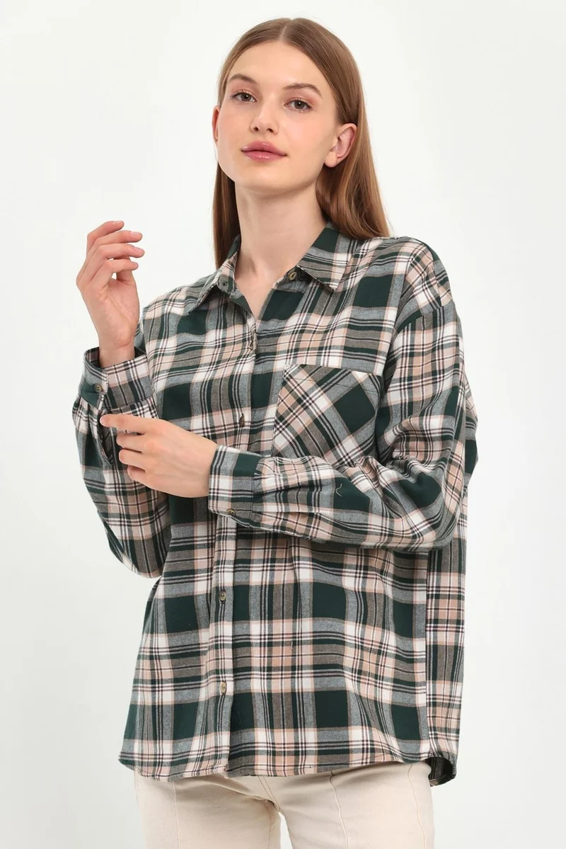 الكسندر جاردي Alexandergardi Women's Plaid Lumberjack Shirt with Pocket (B23-ZECHKA)