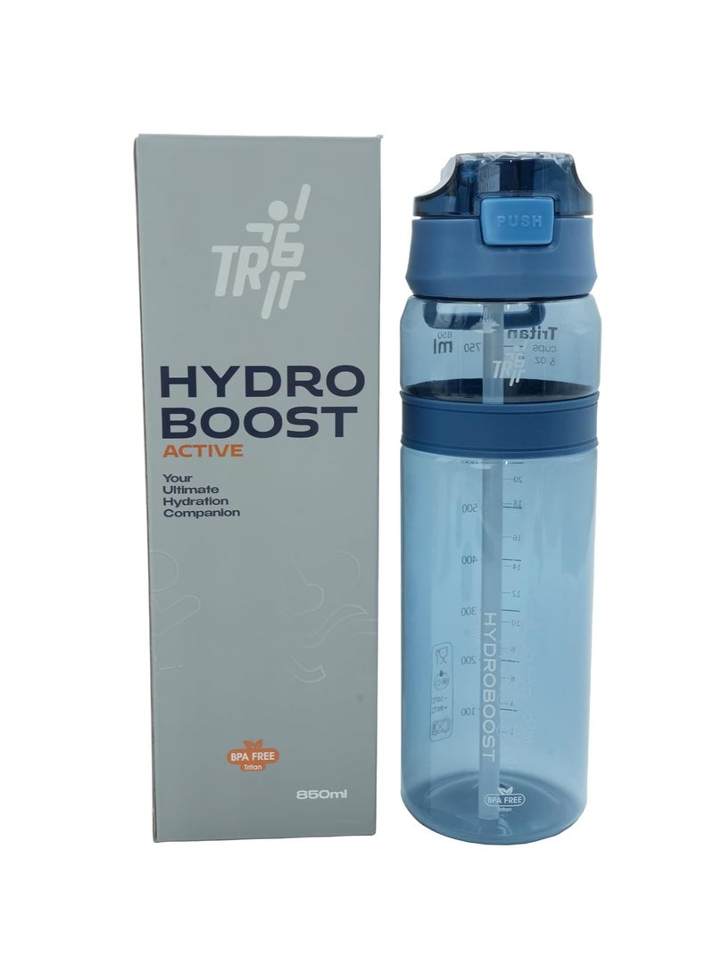 TR6 Hydro Boost Active Clear BPA Free Water Bottle, Tritan Sports Bottle with Lockable Lid, Leak Proof and Durable, Perfect for Gym, Office, Outdoor Travel and School, 850ml (Blue)