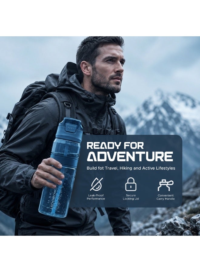TR6 زجاجة مياه TR6 Hydro Boost Active شفافة خالية من مادة BPA، زجاجة رياضية من تريتان مع غطاء قابل للقفل ومضادة للتسرب ومتينة، مثالية للصالة الرياضية والمكتب والسفر في الهواء الطلق والمدرسة، سعة 850 مل (أزرق) - Image 5