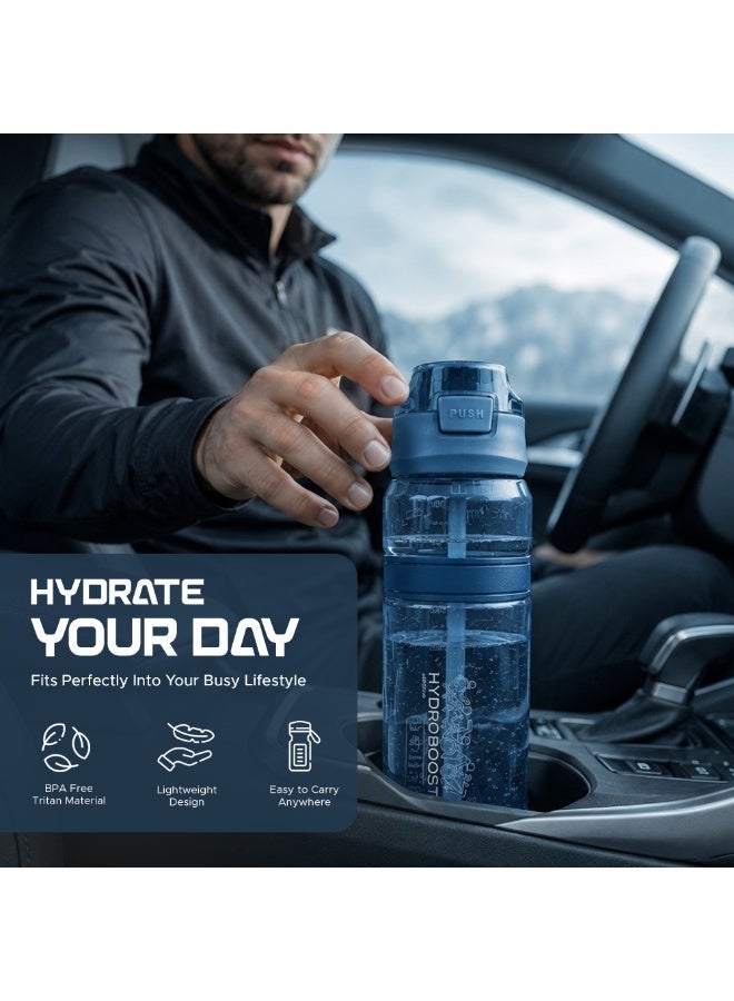TR6 زجاجة مياه TR6 Hydro Boost Active شفافة خالية من مادة BPA، زجاجة رياضية من تريتان مع غطاء قابل للقفل ومضادة للتسرب ومتينة، مثالية للصالة الرياضية والمكتب والسفر في الهواء الطلق والمدرسة، سعة 850 مل (أزرق) - Image 3