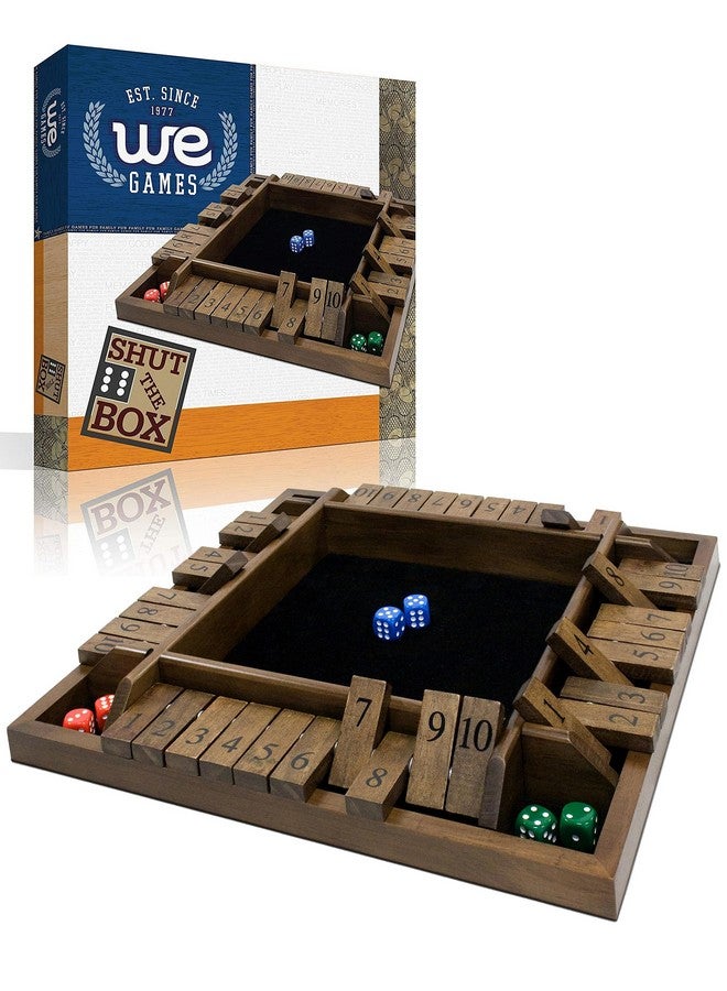WE Games 14 inch 1-4 Player Shut The Box Wooden Board Game, Walnut Stain - Image 1
