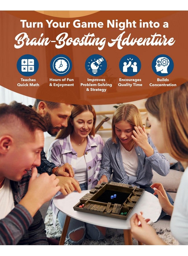 WE Games 14 inch 1-4 Player Shut The Box Wooden Board Game, Walnut Stain - Image 5