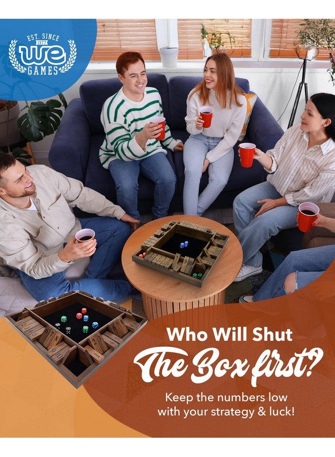 WE Games 14 inch 1-4 Player Shut The Box Wooden Board Game, Walnut Stain - Image 2