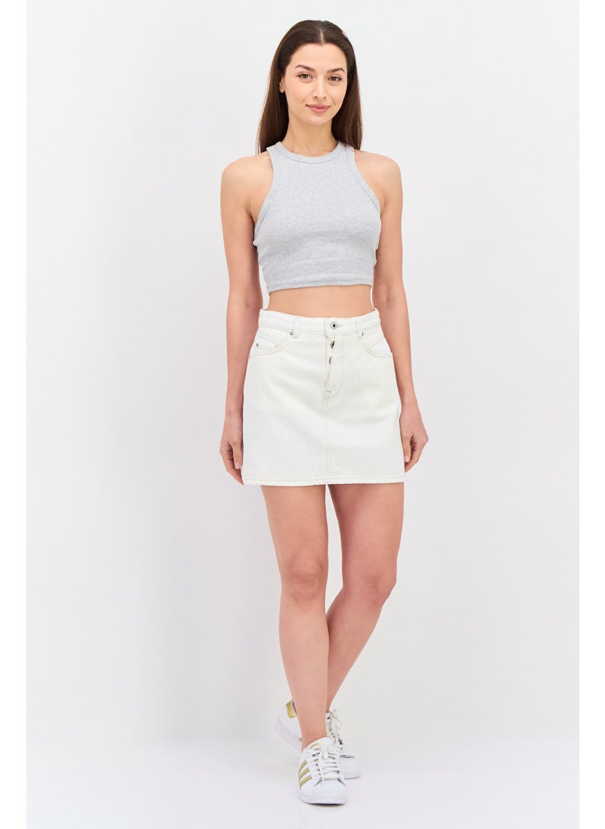 Pepe Jeans Women Regular Fit Plain Denim Mini Skirt, Off White  - Image 4