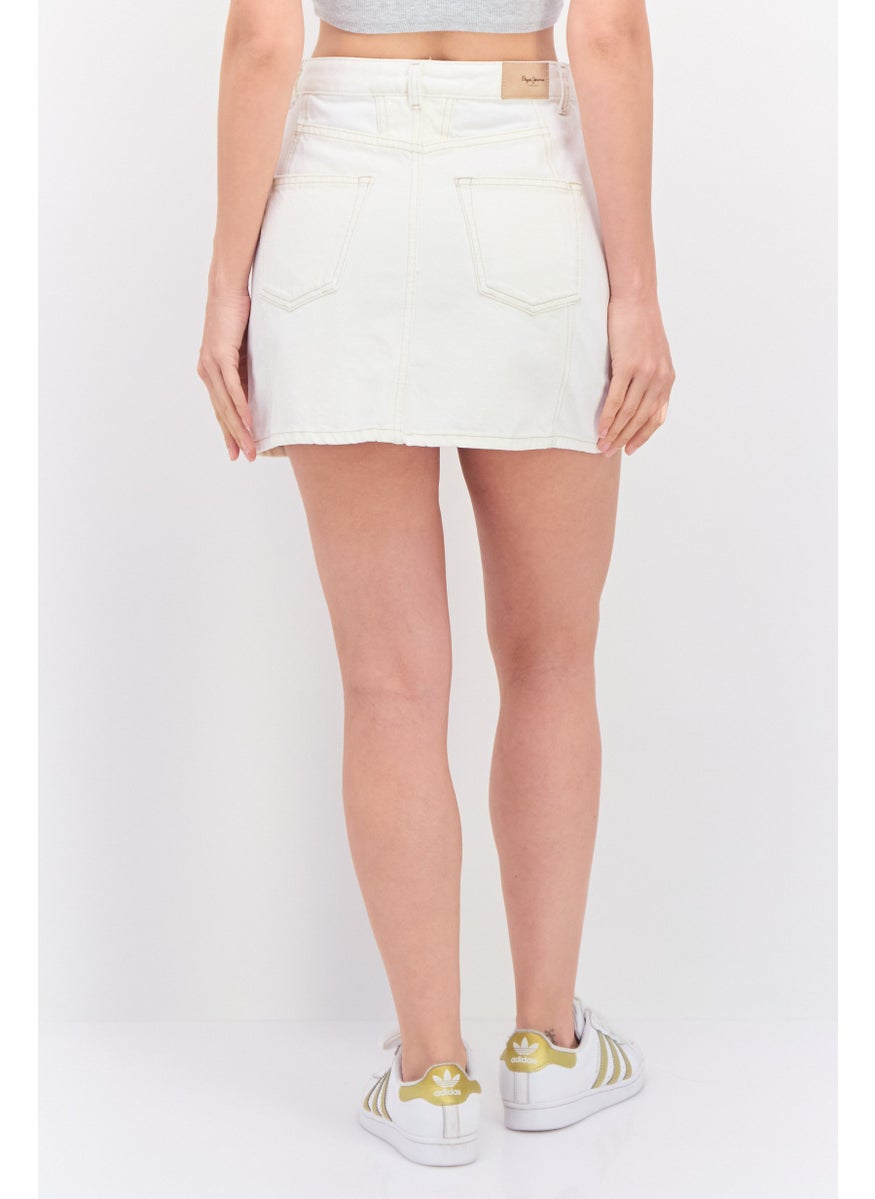 Pepe Jeans Women Regular Fit Plain Denim Mini Skirt, Off White  - Image 3