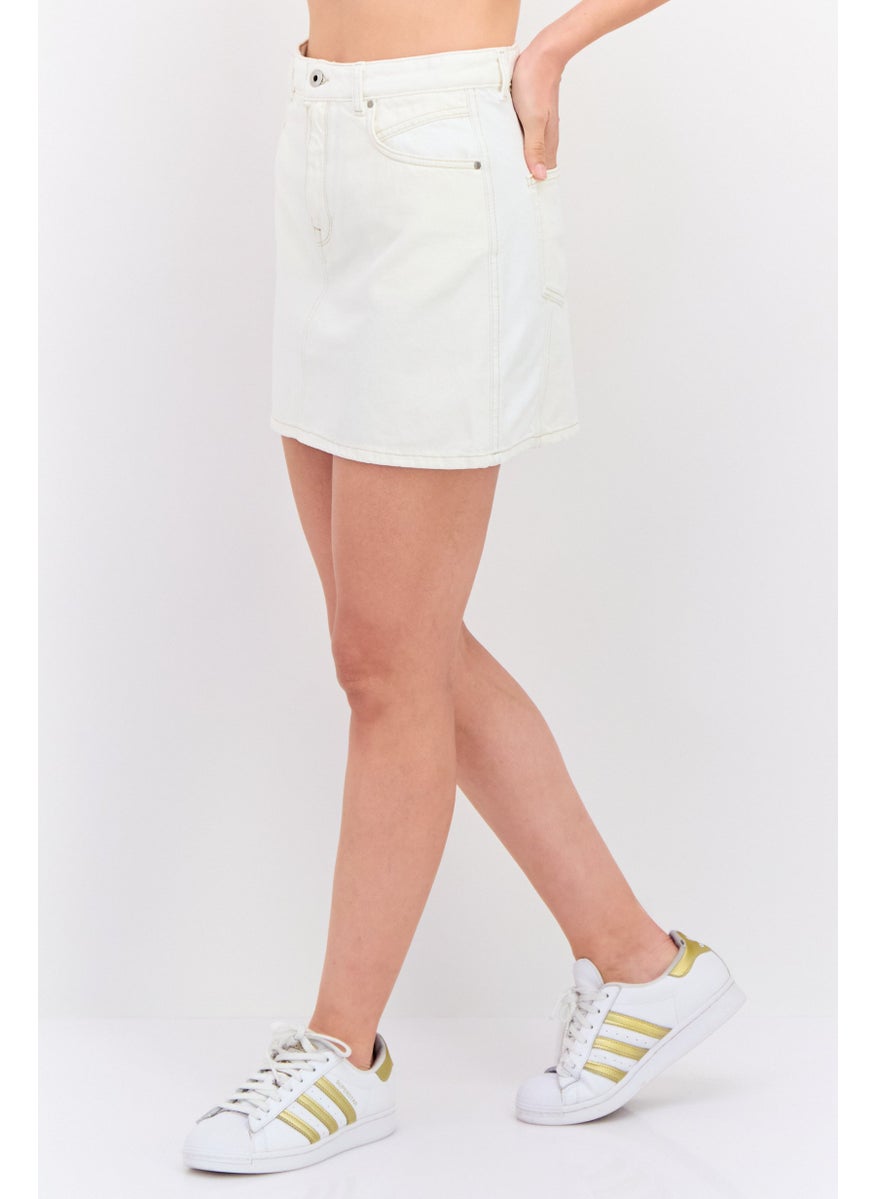 Pepe Jeans Women Regular Fit Plain Denim Mini Skirt, Off White  - Image 2
