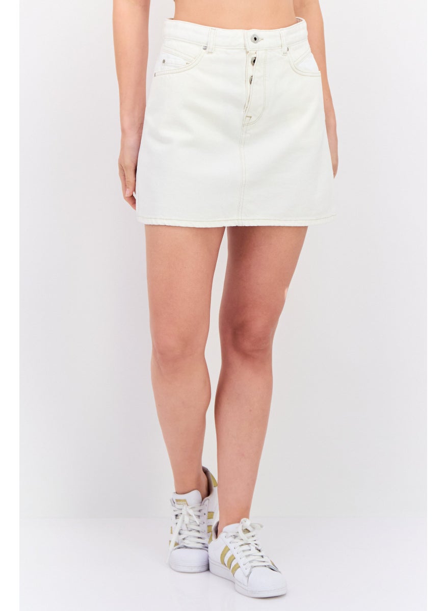 Pepe Jeans Women Regular Fit Plain Denim Mini Skirt, Off White  - Image 1