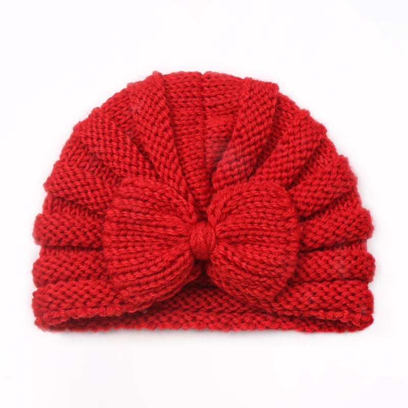 Autumn Winter Baby Butterfly Knot Knit Cap Warm Red 