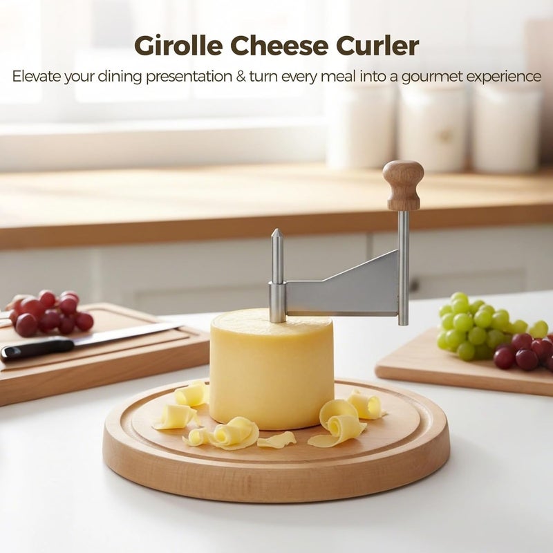 Tête de Moine Rotary Grater, Cheese Curler Set with Wood Base, Stainless Steel Chocolate Shaver, Slicer for Kitchens, Restaurants, Cafes, Dessert Shops - Image 2