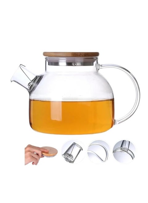Clear Glass Teapot with Infuser, Tea Pot with Lid and Handle,Heat-Resistant Borosilicate Glass Strainer Teapot, Stovetop Safe Tea Maker（1000ML)
