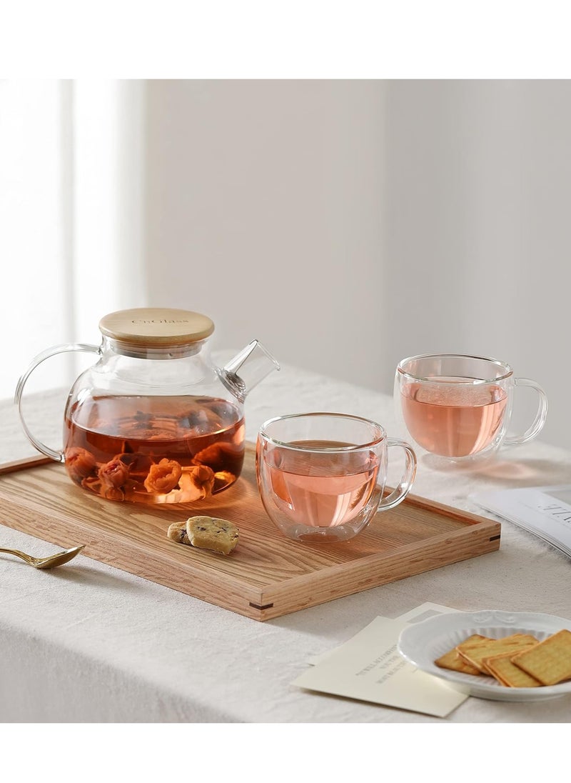 Clear Glass Teapot with Infuser, Tea Pot with Lid and Handle,Heat-Resistant Borosilicate Glass Strainer Teapot, Stovetop Safe Tea Maker（1000ML)