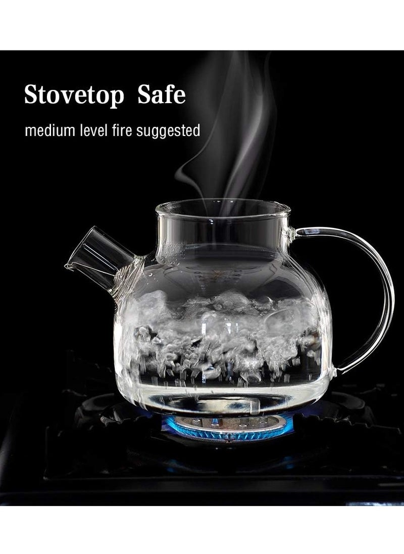 Clear Glass Teapot with Infuser, Tea Pot with Lid and Handle,Heat-Resistant Borosilicate Glass Strainer Teapot, Stovetop Safe Tea Maker（1000ML)
