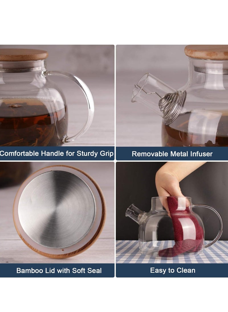 Clear Glass Teapot with Infuser, Tea Pot with Lid and Handle,Heat-Resistant Borosilicate Glass Strainer Teapot, Stovetop Safe Tea Maker（1000ML)