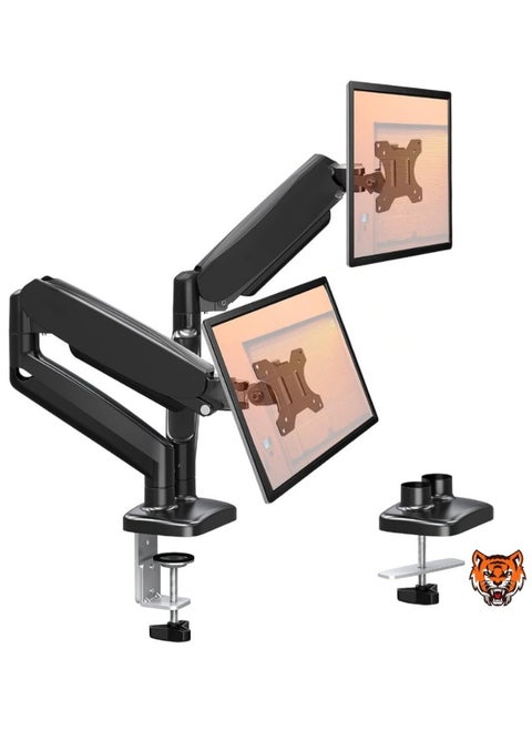 Dual Monitor Arm Adjustable Gas Powered – Ergonomic PC Monitor Stand for 13-32 Inch Monitors, VESA 75x75/100x100, with C-Clamp and Grommet Base, Gas Spring Monitor Arm