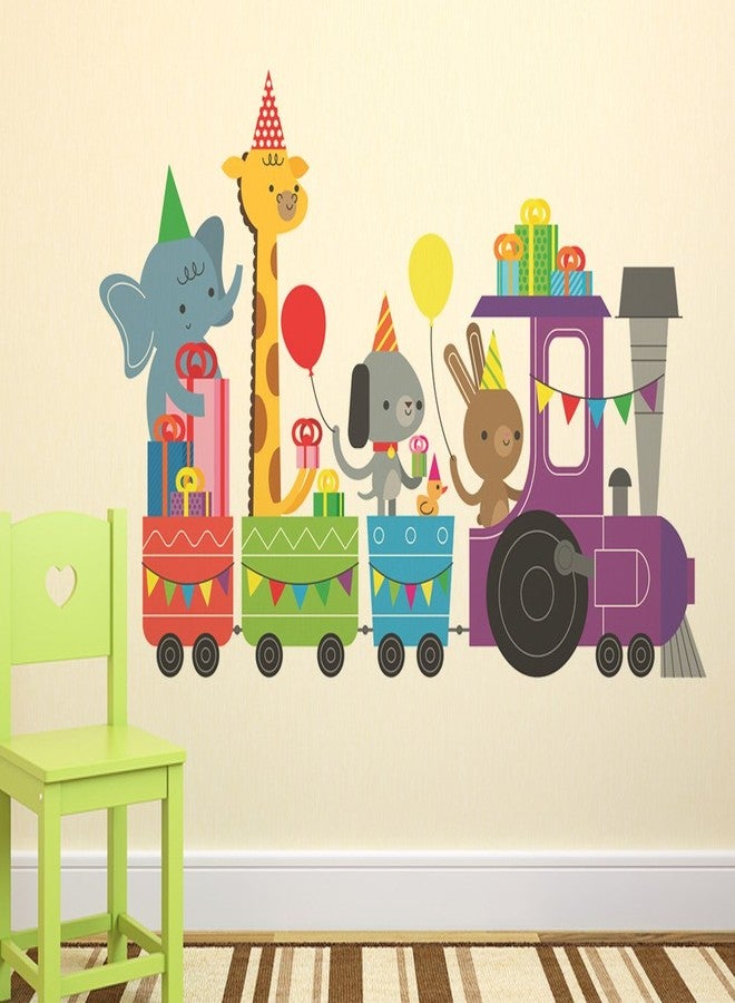Wallstick ' Train and Cartoons Friend Happy Moment ' Wall Sticker (Vinyl, 100 cm x 60 cm, Multicolor) - Image 1