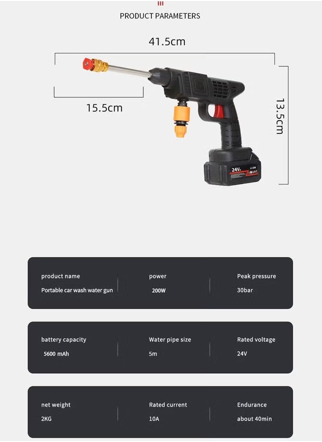 Cady One - 8 in 1 High Pressure Cordless Water Gun High Power Electric Nozzle Rechargeable Battery Electric Nozzle for Car Cleaning Floor Watering Flowers - Image 1