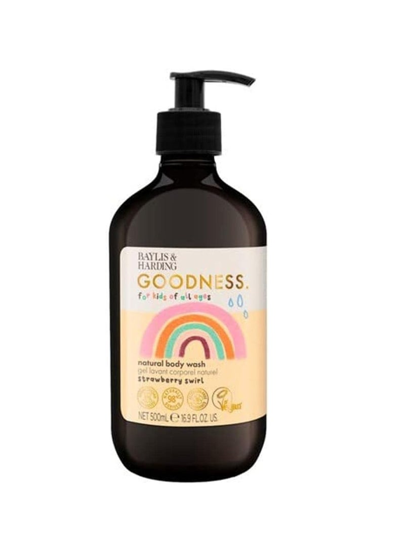 Baylis & Harding Goodness Kids Natural Body Wash 500ml - Strawberry Swirl, 98% Natural-Gentle for new borns, Allergen Free Fragrance, Vegan