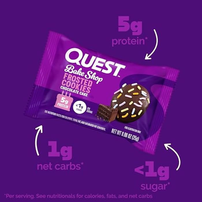 Quest Nutrition Frosted Protein Cookies, Chocolate Cake, 1g Sugar, 11g Protein, 2g Net Carbs, Gluten Free, 8 Cookies - Image 3