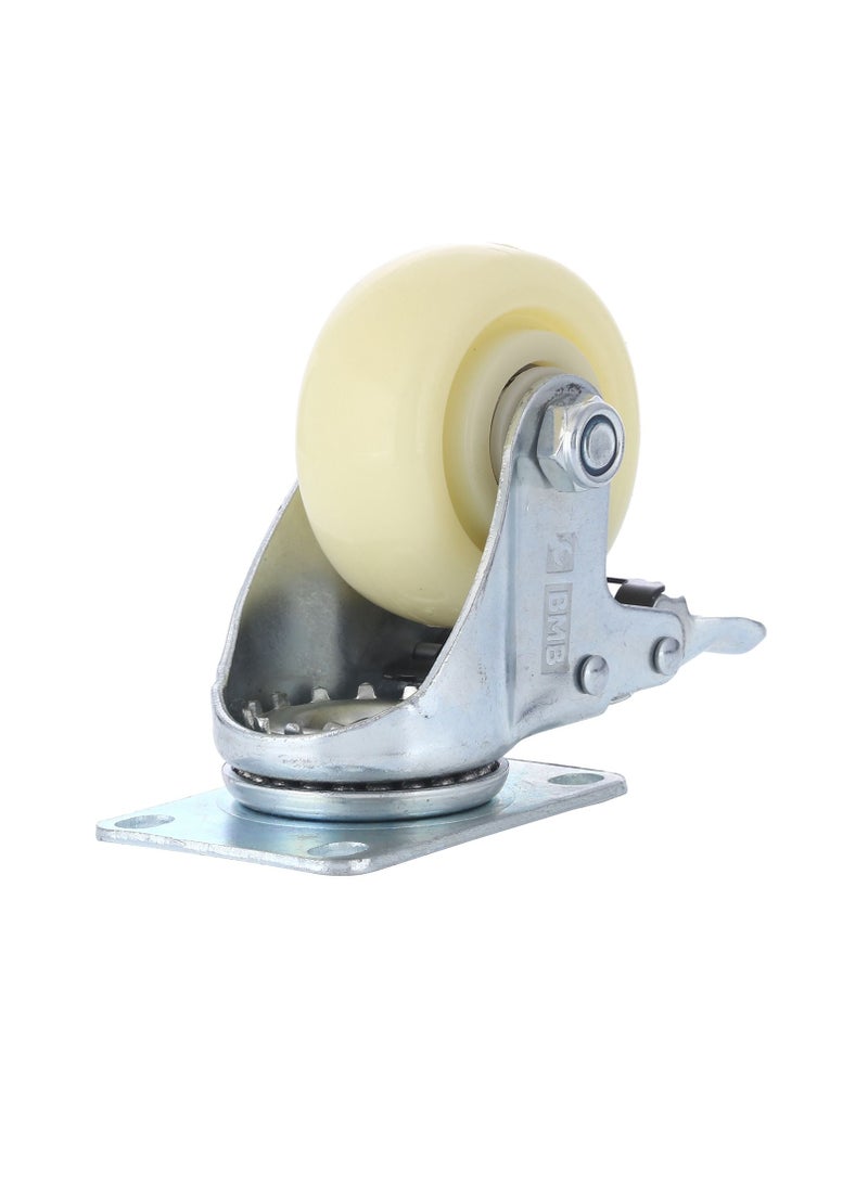 BMB tools 2-Piece 100mm White PP Medium Duty Caster Double Ball Bearing - Swivel with Brake - Plate - Image 3