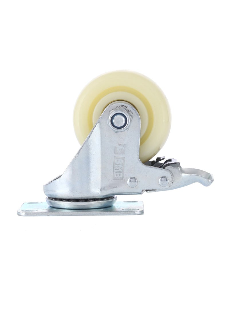 BMB tools 2-Piece 100mm White PP Medium Duty Caster Double Ball Bearing - Swivel with Brake - Plate - Image 2