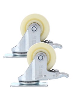 BMB tools 2-Piece 100mm White PP Medium Duty Caster Double Ball Bearing - Swivel with Brake - Plate  - Image 1